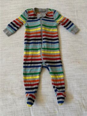 Primary Gray Multi Rainbow Stripe Footed One-Piece